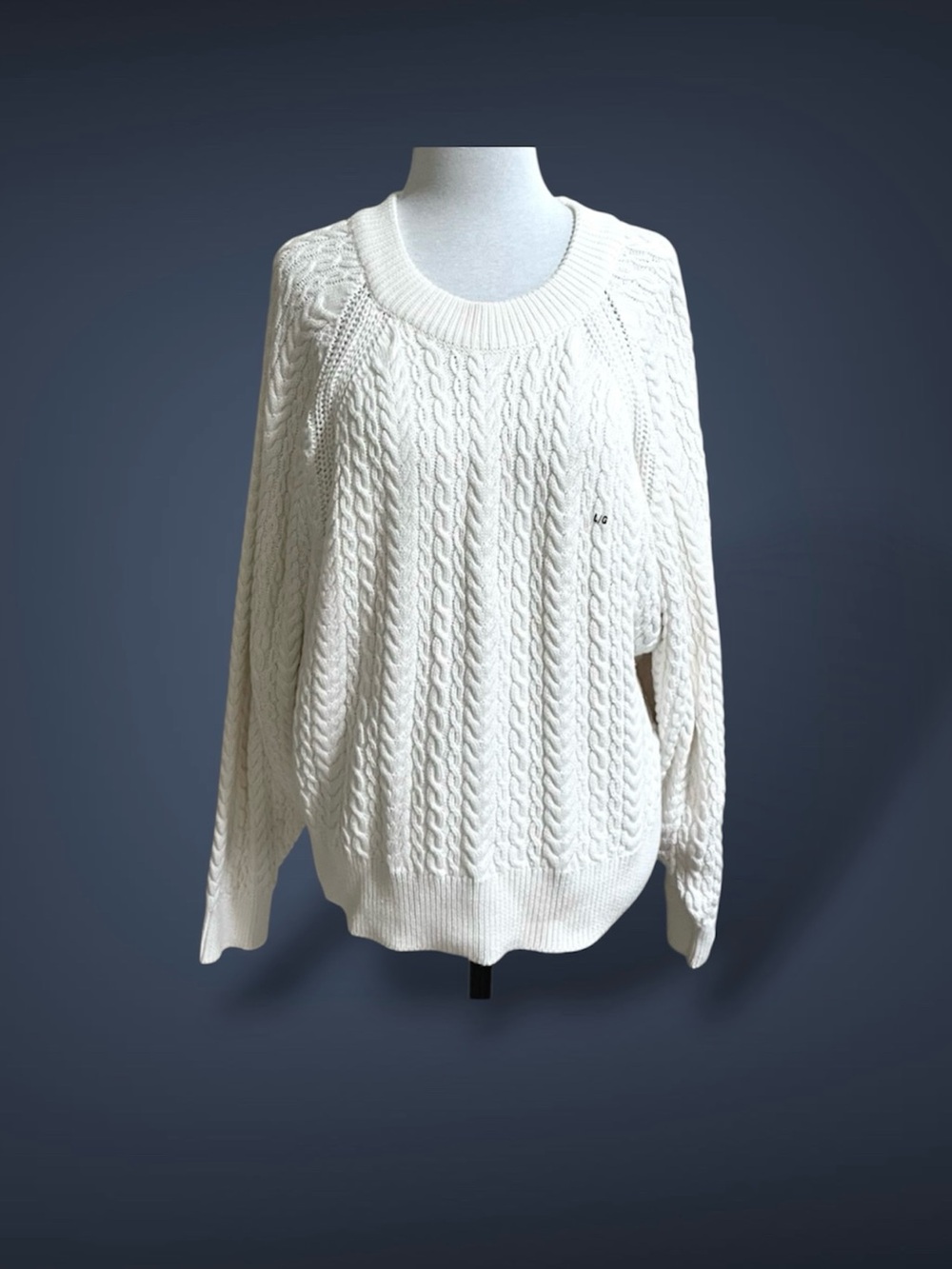NWT RW&CO White Cable Knit Batwing Sleeve Sweater Size L